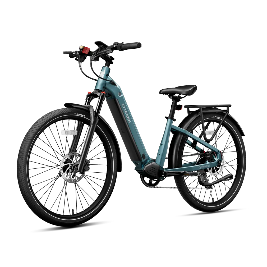 Dremax step-through in Urban Teal, three-quarter view