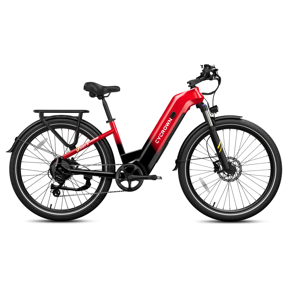Urban X step-through in Volcanic Red, side profile